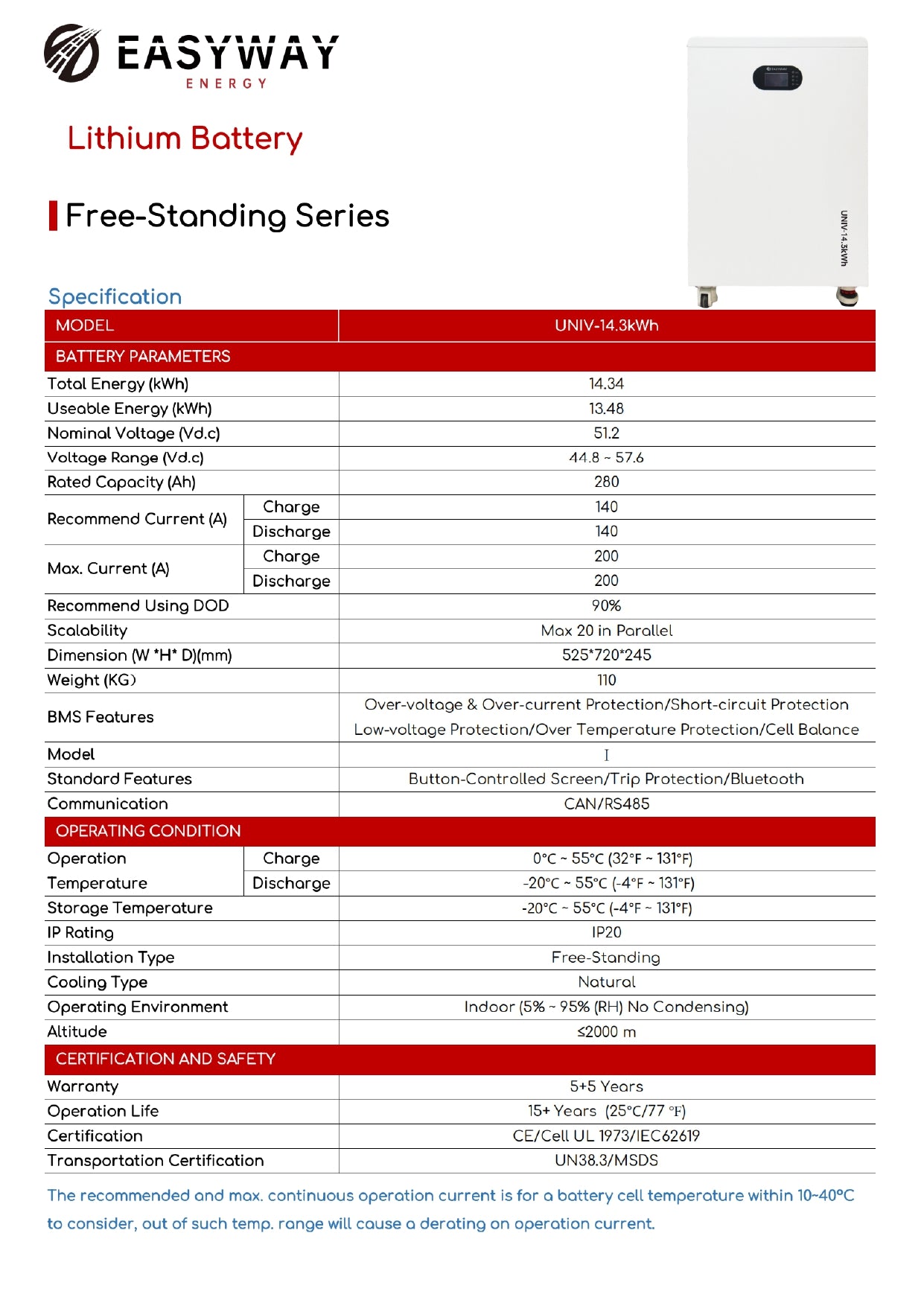 EASYWAY | UNIV-14.3kWh/LV(W) | 280Ah | 48~58.4Vd.c | Mann Solar
