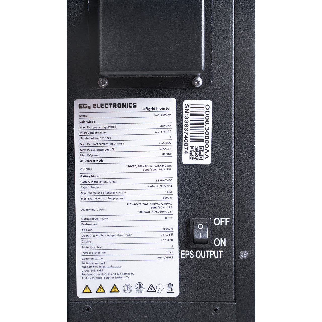 EG4 6000XP Off-Grid Inverter | 8000W PV Input | 6000W Output | 480V VOC Input | 48V 120/240V Split Phase | All-In-One Solar Inverter | Mann Solar