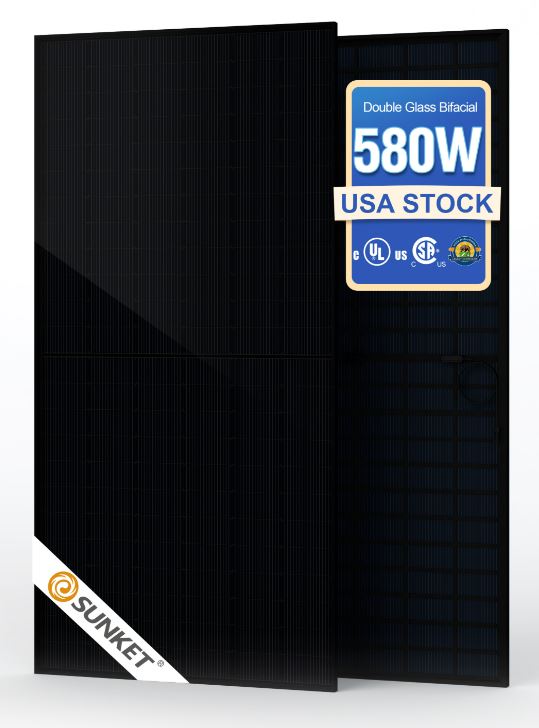 Sunket Solar 580W All Black – Bifacial Double Glass Module (SKT580M10-144S2)